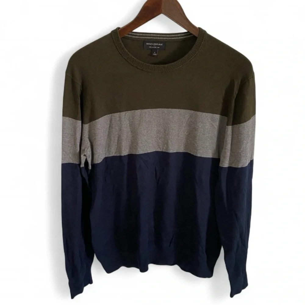 Banana Republic Colorblock Mens Striped Cashmere Silk Cotton Blend Sweater Large